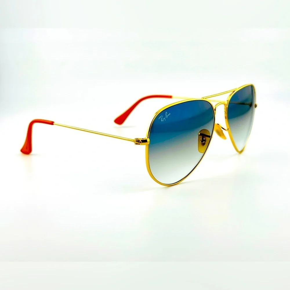 Ray-Ban Aviator Sunglasses RB3025 Blue Gradient Crystal Lens Gold Frame UNISEX! - Picture 9 of 15